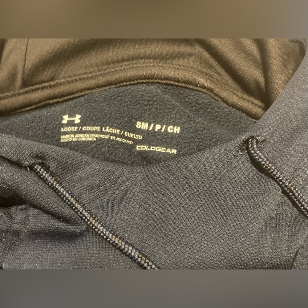 SM under armour high neck hoodie cold gear loose fit navy sweatshirt with hood - Picture 6 of 7